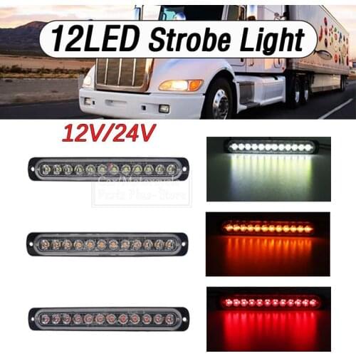 12V/24V 12Led Hazard Warning Car Trailer Truck Motorcycle Side Marker Light Flashing Breakdown Emergency Light Strobe Light Bar