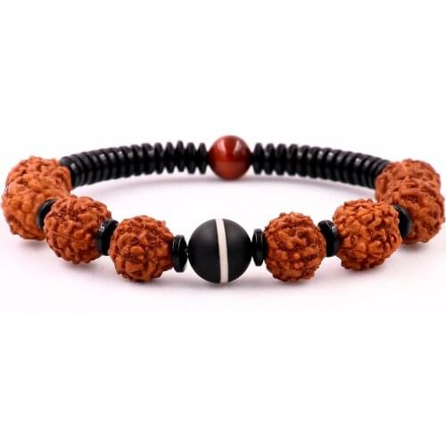Ethnic Natural Rudraksha Bodhi With Red Tiger eye Beads Bracelet Unisex Healthy Jewelry Matte Onyx Stretch Bracelet For Men