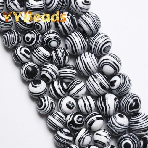 Black White Malachite Stone Beads Mineral Stone Round Loose Spacer Charm Beads 4mm-12mm For Jewelry Making DIY Bracelet Ear Stud