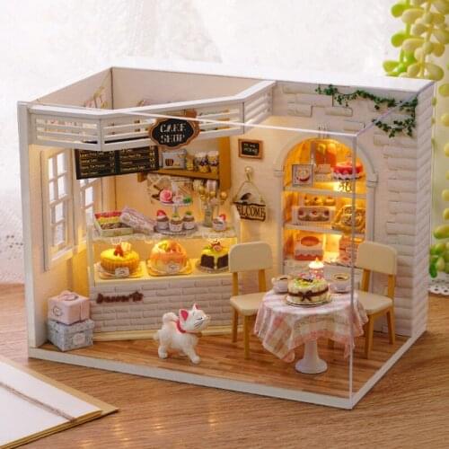 DIY Doll House Cake House Miniature Wooden Furniture Set Music House Children Led Toys Stickers Birthday Gift P225