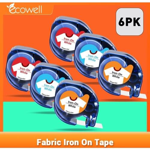 Ecowell 6PCS Multicolors compatible for Dymo LT 18769 18773 18777 Fabric Iron-on label 18768 18775 18779 for LetraTag LT-100H