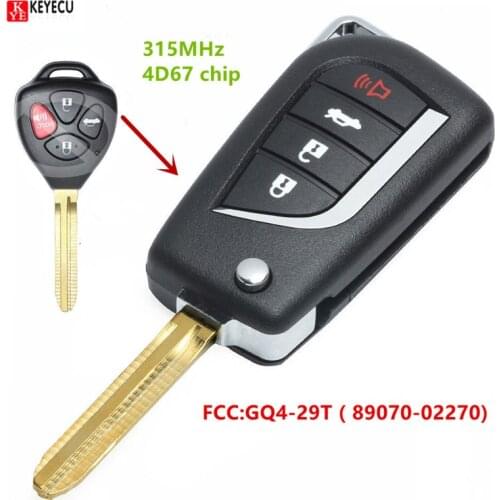 Keyecu New 4Buton Flip key Remote Key Fob 315MHz with 4D67 transpond Chip Fit for Toyota Avalon 89070-02270/ GQ4-29T