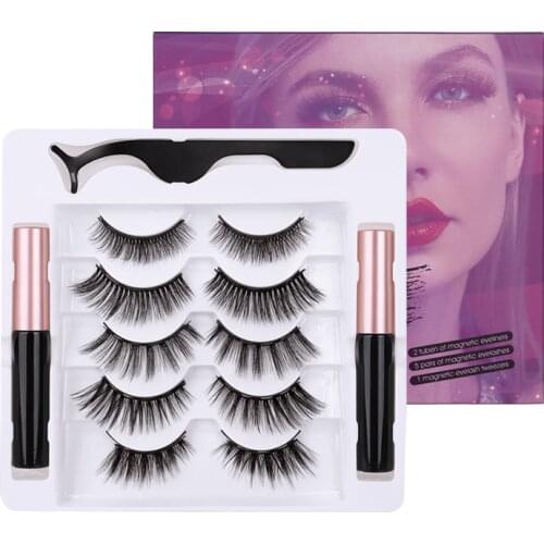 Magnetic Eyelashes 3D False Mink Eyelashes Reusable Magnet Lashes Magnetic Liquid Eyeliner&Magnetic False Eyelashes &Tweezer Set