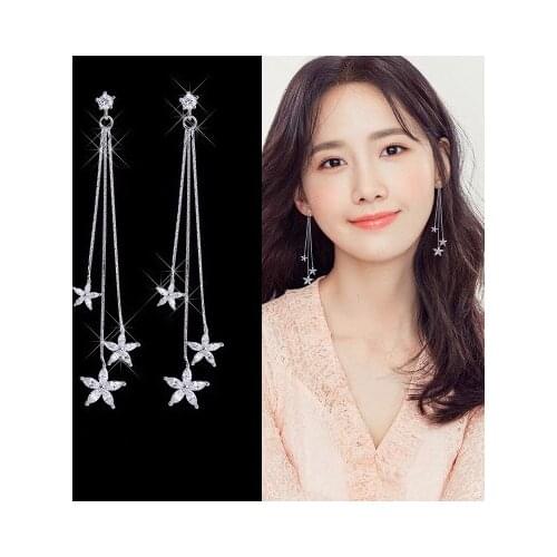 Fashion Five-pointed star flower Imitatio crystal Tassels Eardrop Elegant For Women Earrings pendientes brincos ornament