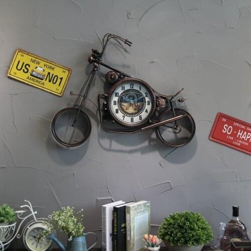 Retro Motorcycle Wall Decoration Clock Ancient Personality Car Model Home Accessories Clock Wall Hanging Room Decoration