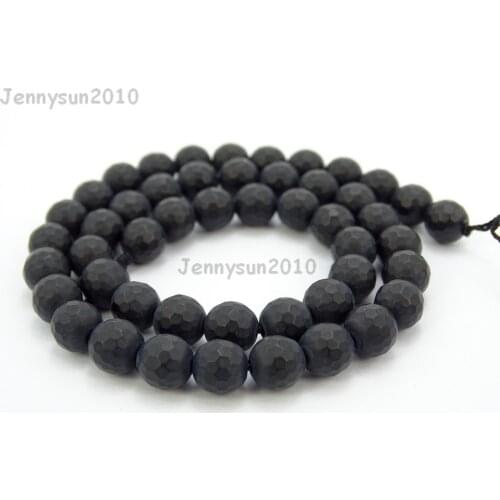 Natural Matte Black Onyx Gems Stones 8mm Faceted Round Spacer Loose Beads 15'' Strand for Jewelry Making Crafts 5 Strands/Pack