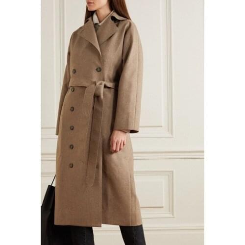 Nordic Tote New Winter Woolen Womens Long Coat Double Breasted With Belt Hepburn Windbreaker Female Overcoat Winterjas Vrouwen