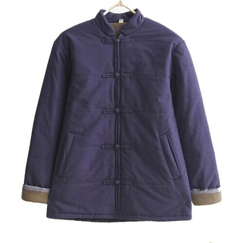 Winter New Mens 100% Cotton Loose Wadded Jacket Traditional ChineseMandarin Collar Kung Fu Tai Chi Uniform Male Thick Jacket