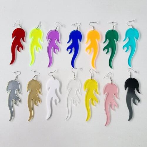 New Fashion Long 12 Colors Hiphop Transparent Mirror Acrylic Fire Flame Earrings For Woman Jewelry Gift E21011