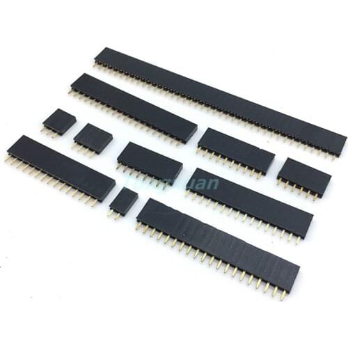 10pcs 2.54mm Single Row Pin Female Pin Header Socket 1*2p 3p 4p 5p 6p 7p 8p 9p 10p 12p 14p 15p 16p 20p 25p 30p 40p Pin Connector