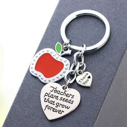 12PCs Wholesale 'Teachers Plant Seeds That Grow Forever' Thank You Gifts For Teacher Shool Leaving Gift Keychain Apple Charm