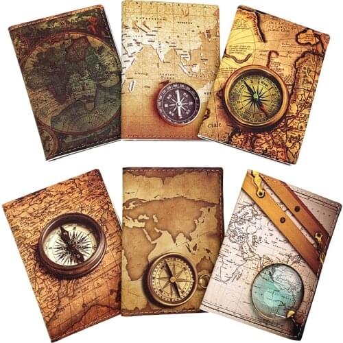 Creative Retro Nautical Map Pattern Passport Holder Men Travel Passport Cover ID Credit Card Holder Women Thin PU Leather Wallet