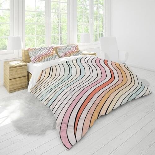 Teen Bedding Sheet Colored Lines Duvet Cover Sets Full Size Luxury Bedroom Fashion Unique Quality Home Textile Designer Custom