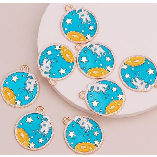10pcs 25x30mm Enamel Space Stars Astronaut Pendants Charms for DIY Making Necklaces Cartoon Earrings Handmade Finding