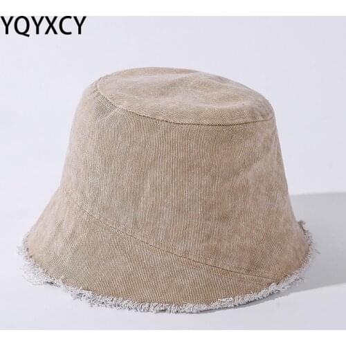 Washed Denim Cloth Bucket Hat Women Vintage Casual Tassel Brim Fisherman Cap Sunshade Sun Hat Female Bob
