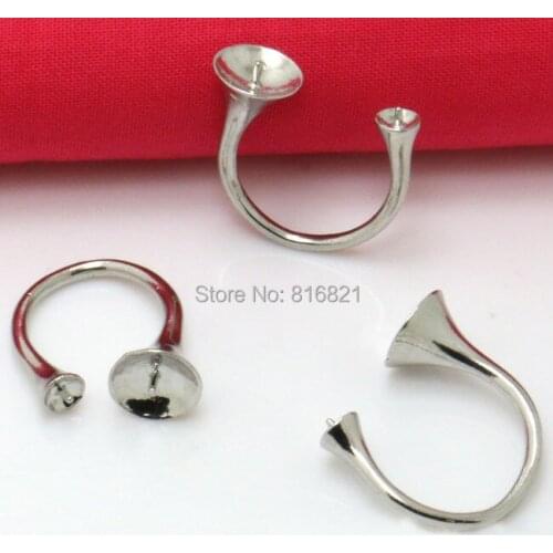 5mm 10mm Blank Round caps Bezel w/ pin Lover Ring Bases Open Pearls Cameo Rings Settings, Multi-color plated rings Findings