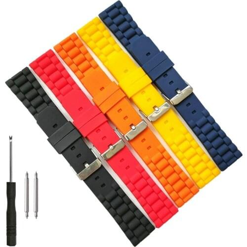 20mm 22mm Silicone Rubber Watch Band Soft Silicon Strap for Fashion Casual Watch Thin Black White Red Blue Yellow