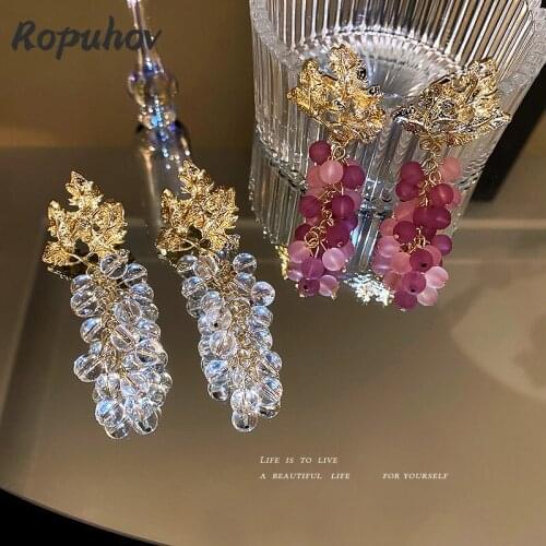ROPUHOV 2021 Korean Trendy 925 Silver Needle Crystal Leaf Earrings Retro Fashion Long Earrings Senior Earrings Women