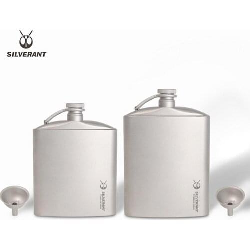 Silverant titanium flask wine hip flagon with screw cap clip ultralight hydration flat bottle with Ti funnel for outdoor hiking