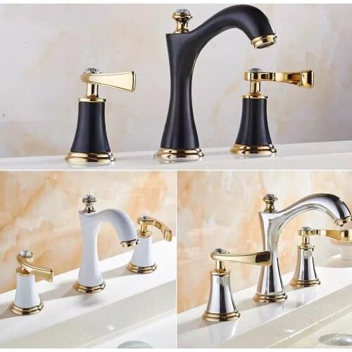 Basin Faucet Widespread Bathroom Sink Tap Brass Mixer Tap Chrome gold three-hole Basin Water Sink Mixer crane