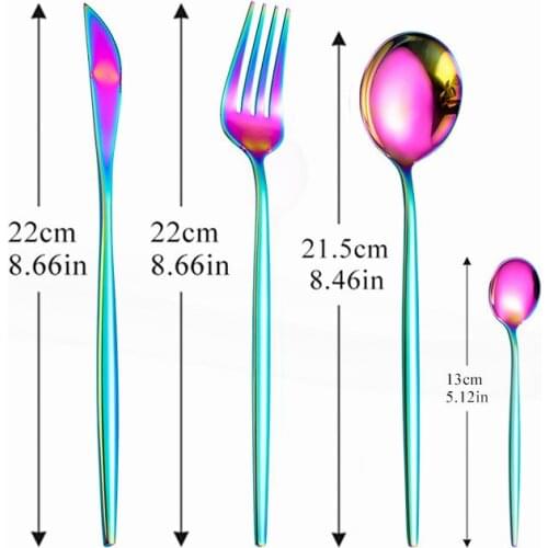 Home Tableware Set Stainless Steel Cutlery Rainbow Kitchen Set Dinnerware Spoon Fork Knife Dinner Set Complete Western Flatware