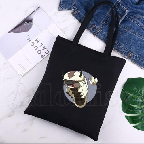 Avatar The Last Airbender Unisex Handbags Custom Canvas Tote Bag Print Daily Use Reusable Travel Casual Shopping Bag Black
