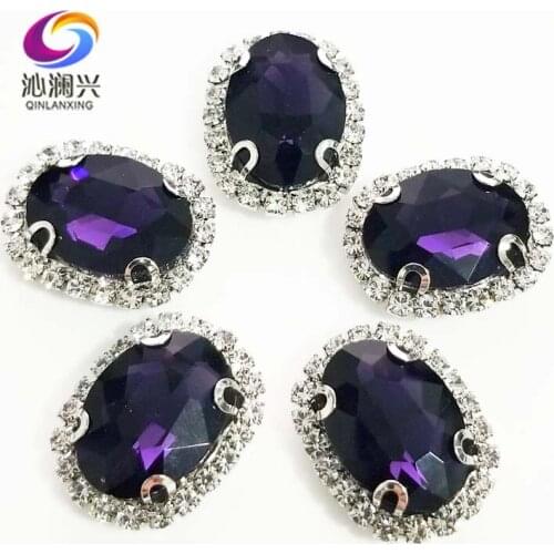 Deep purple oval shape top quality sew on Glass Crystal buckle,silver bottom rhinestones,Diy/Clothing/wedding decoration SWTK19