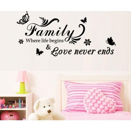 Family Where life begins quote Vinyl Wall Decal Motto Home Decor Bedroom Art Mural Removable Wall Stickers