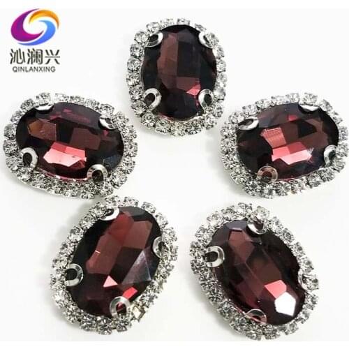 Wine red oval shape top quality sew on Glass Crystal buckle,silver bottom rhinestones,Diy/Clothing/wedding decoration SWTK20