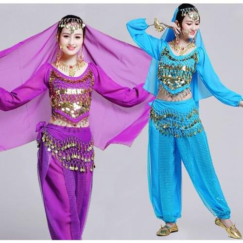 Oriental India Dancing Clothing Suit Top+Pant Women Stage Performance Belly Dance Costume Lady Bollywood Dancing Clothes