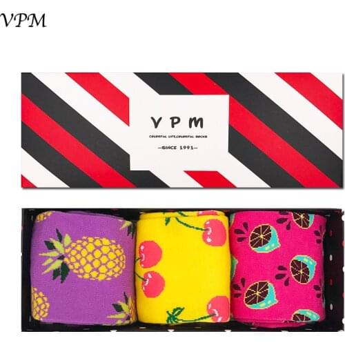 VPM GIFT BOX EU 38-44 Men&Women Socks Colorful Cute Funny Food Fruit Harajuku Lover Dress Happy Socks (3 pairs / lot )
