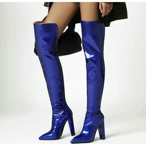 New Sexy Women Thigh High Boots with Zipper Fashion Pointed Toe 11CM Square Root Ladies Over the Knee Boots Beautiful Winter
