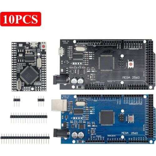 10pcs MEGA2560 PRO Mega 2560 R3 CH340G/ATmega2560-16AU MicroUSB Compatible For Mega 2560 With Bootloader Blue/Black For Arduino