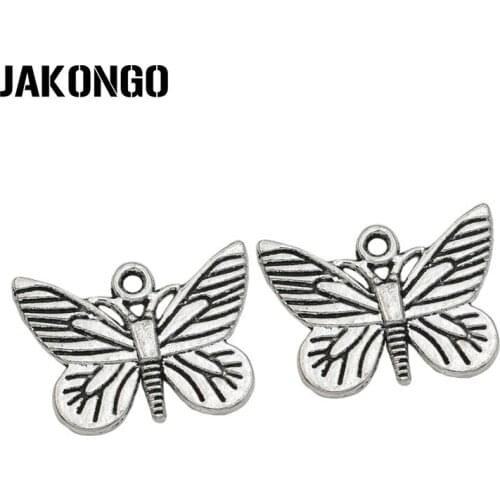 JAKONGO 10PCS Butterfly Charm Antique Silver Plated Pendants for Bracelet Jewelry Accessories Making DIY Handmade 20x13mm