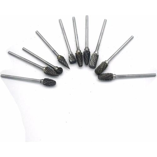 10PCS Rotary File Tungsten Carbide Cutter Bur Drill Bit for Jewelry Wood Beads Jade Polishing Engraving 2.35MM Shank