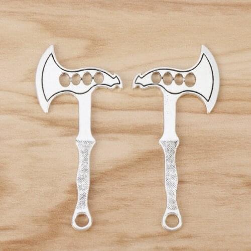 10 Pieces Alloy Metal Axe Charms Pendants Beads 2 Sided for Necklace Bracelet Jewellery Making Findings 59x28mm