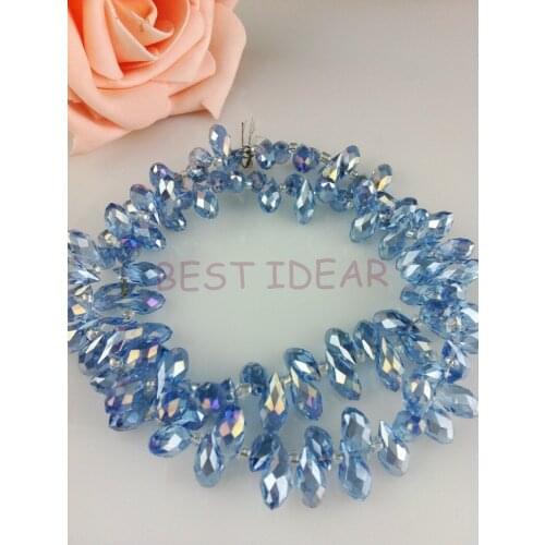 100pcs 6*12mm Light Blue AB Plating Quartz Faceted Crystal Glass Teardrop Beads Crystal Loose Beads DIY free shipping