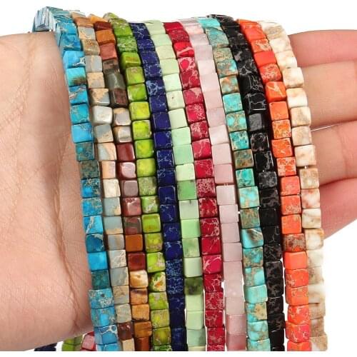 4x4mm Natural Stone Sea Sediment Snake skin Jaspers Bead Square Loose Spacer Beads For Jewelry Making Diy Bracelet Accessories