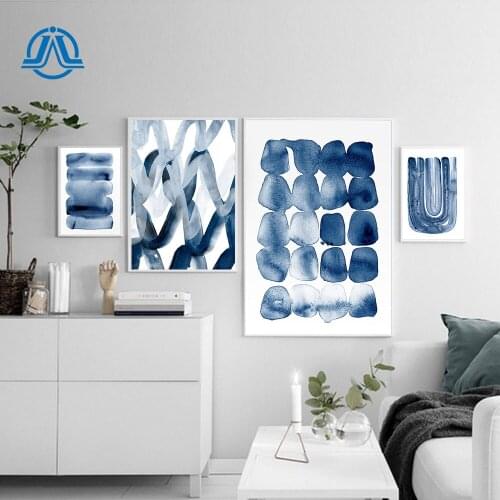 Abstract Watercolour Painting Navy Blue Wall Art Canvas Painting Postera And Prints Wall Pictures for Living Room Home Decoratio