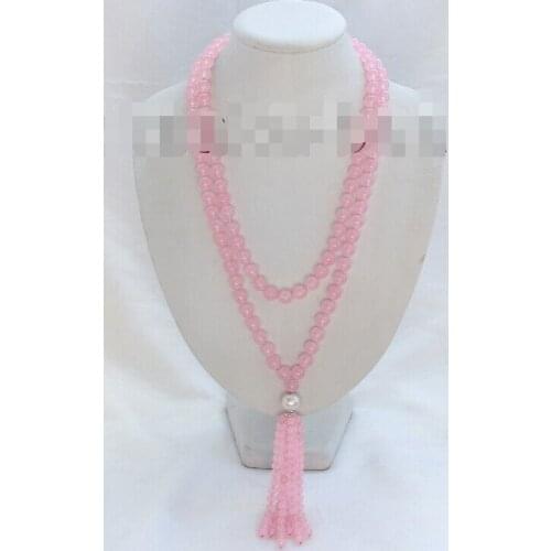 Free shipping >>>>>>stunning long 50" 10mm round pink stone beads necklace h2473