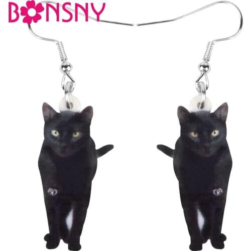 Bonsny Acrylic Black Bombay Cat Earrings Aesthetic Cute Kitten Pet Animal Dangle Drop Jewelry For Women Kids Girls Funny Gift