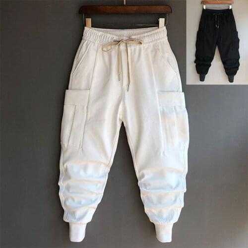 Fashion Mens Hi-street Cargo Harem Pants Slim Fit Urban Style Hip Hop Pocket Elastic Waist Trousers Joggers Pants For Male