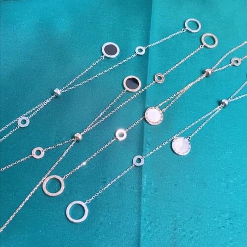 Charm Sterling Silver 925 Original Luxury Pendants Necklace Women Stylish Round Sign Roman Numeral Maiden Long Slide Cross Chain