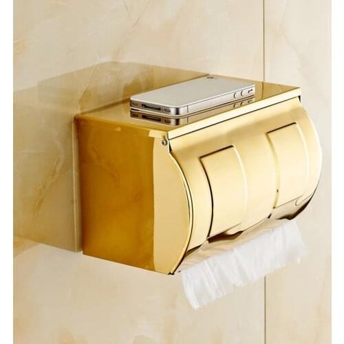 Stainless Steel Paper Phone Holder with Shelf Bathroom Mobile Phones Gold Towel Rack Toilet Paper Holder Tissue Boxes