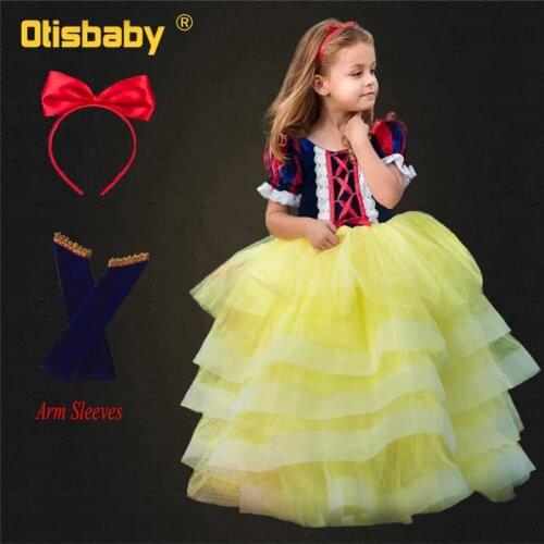 Children Snow White Dress Up Halloween Costume Girls 6 Layers Puff Sleeve Tiered Ruffle Dress Kids Corduroy Ceremony Dresses