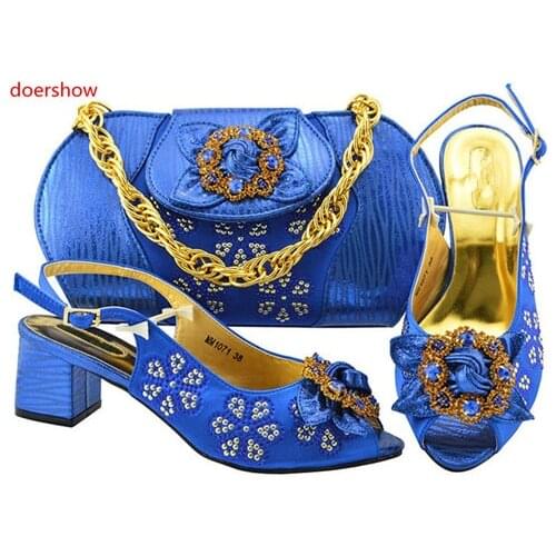 Doershow Italian Shoes With Matching Bags Set Italy African Womens Party Shoes and Bag Sets R blue Color Women shoes !Sbf1-37