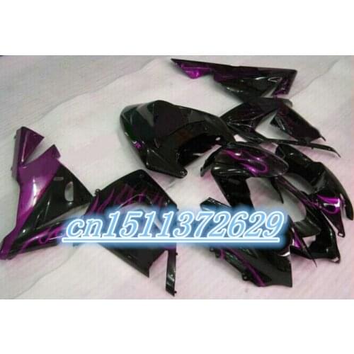 Dor-custom Fairings for Kawasaki ZX10R 04 05 black purple flames 2004 2005 ZX-10R fairing kits D