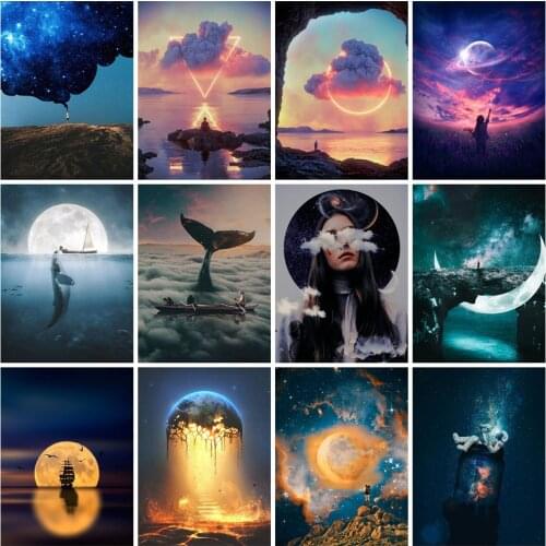 EverShine DIY 5D Diamond Painting Moon Cross Stitch Diamond Embroidery Landscape Mosaic Picture Of Rhinestones Wall Art