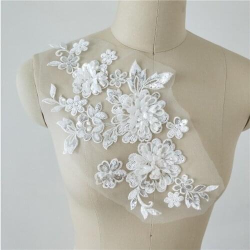 French Lace Wedding Dress 3D Applique DIY Bridal Headdress Ivory Lace Collar Lace Fabric Patch