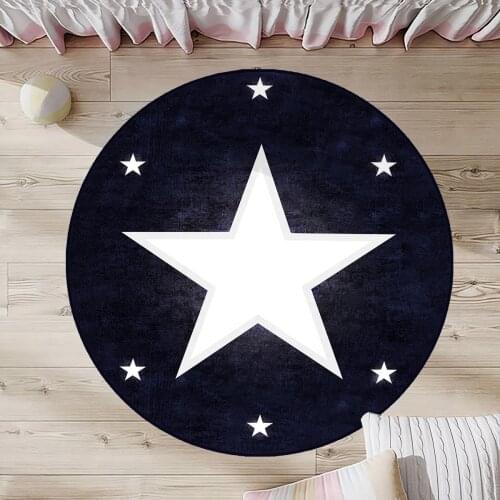 Lacivert Yuvarlak Çocuk Odası Halısı Beyaz yıldızlar parlak beyaz